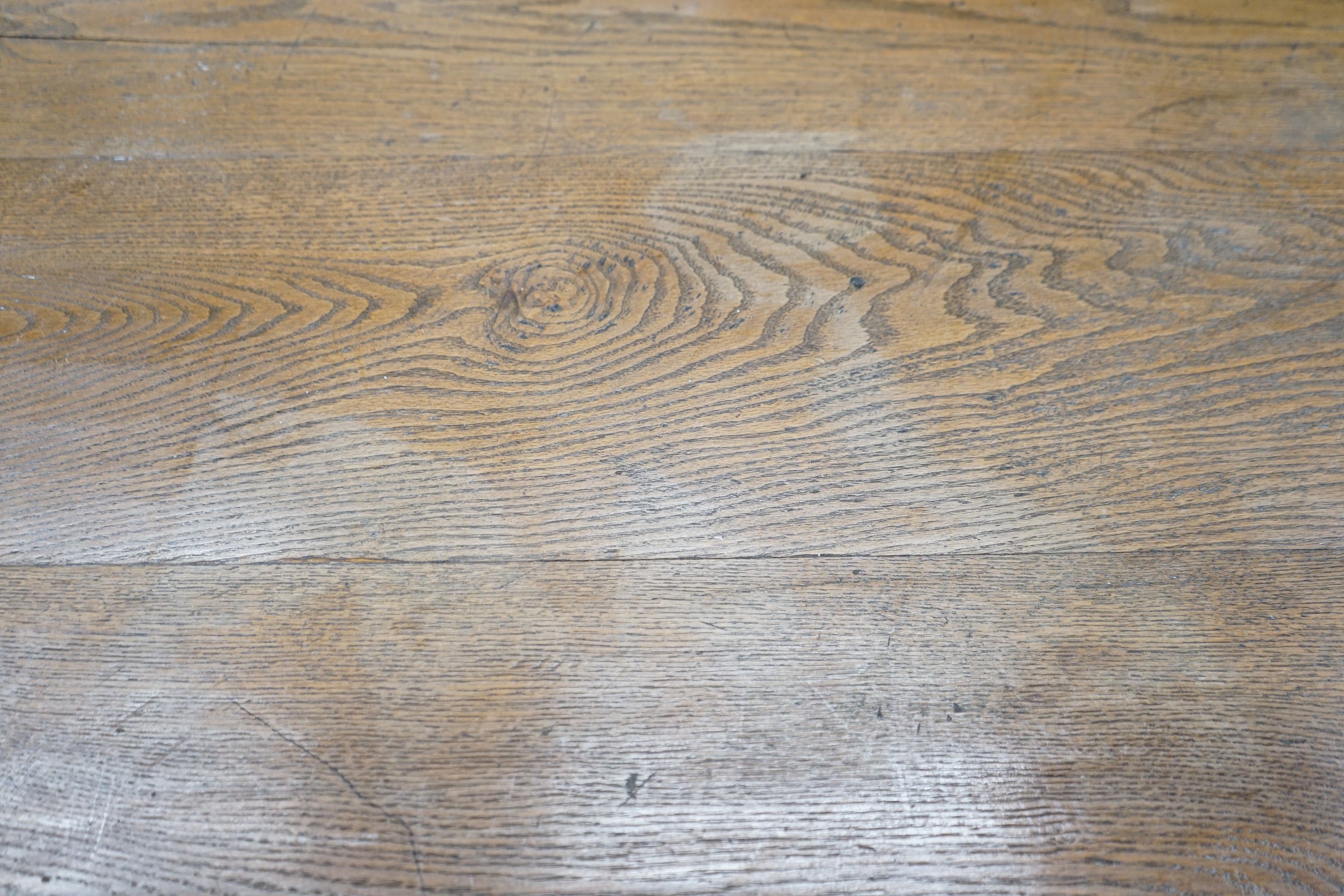 An 18th century style rectangular oak refectory dining table, length 202cm, depth 78cm, height 80cm